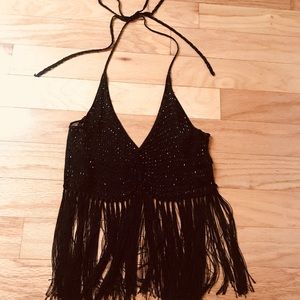 Black rhinestone halter